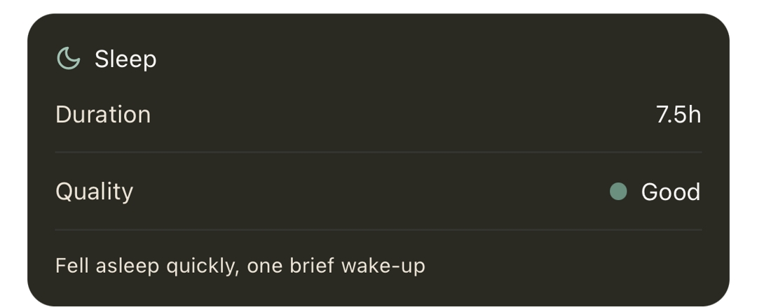 Sleep tracking card